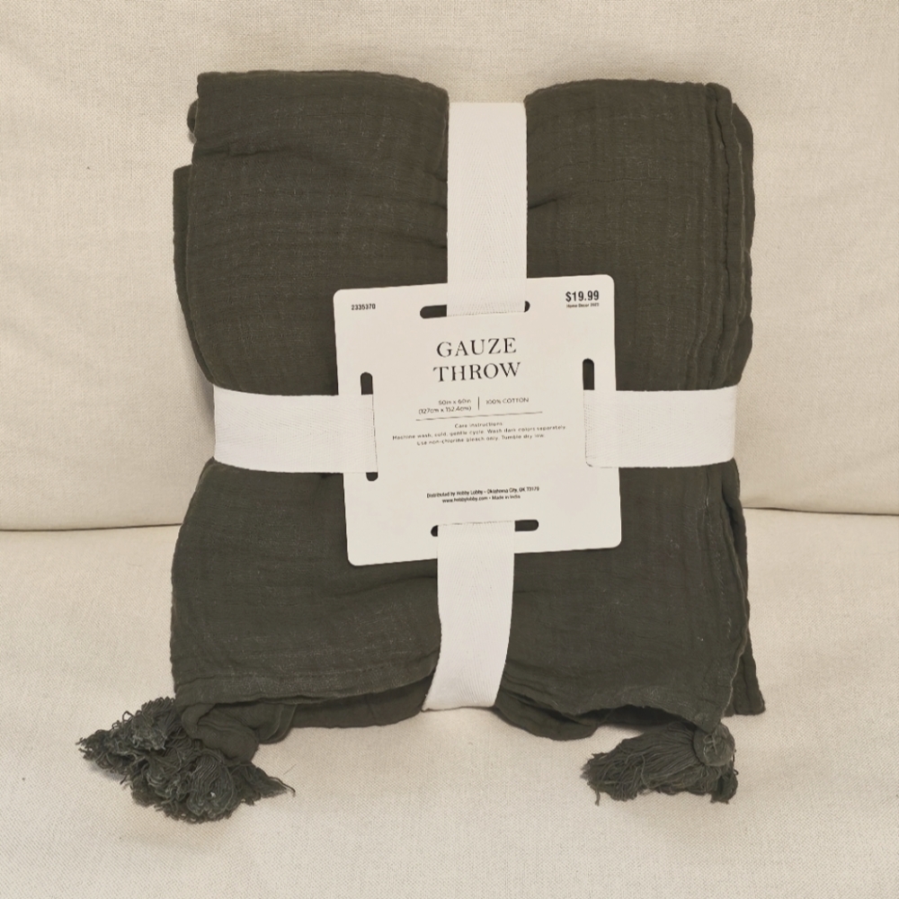 Forest Green Gauze Throw Blanket